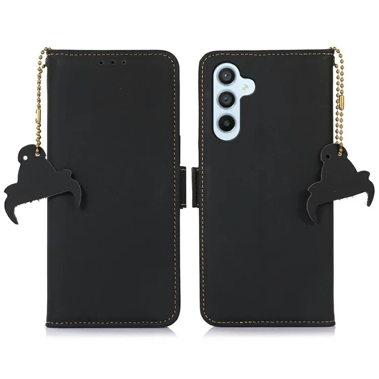 Funda cartera para Samsung Galaxy A26 5G, de cuero genuino de vaca, resistente a golpes, con bloqueo RFID - Negro