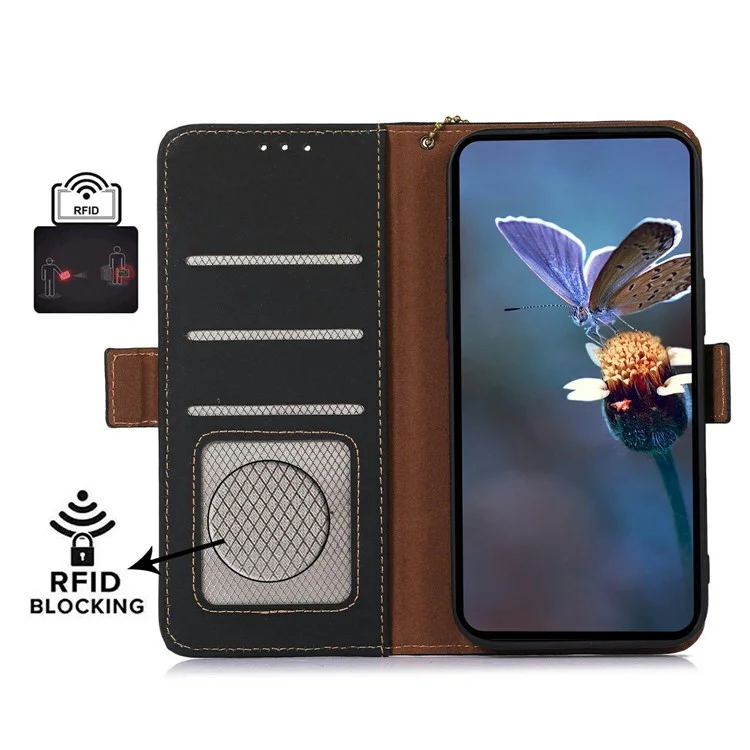 Funda cartera para Samsung Galaxy A26 5G, de cuero genuino de vaca, resistente a golpes, con bloqueo RFID - Negro