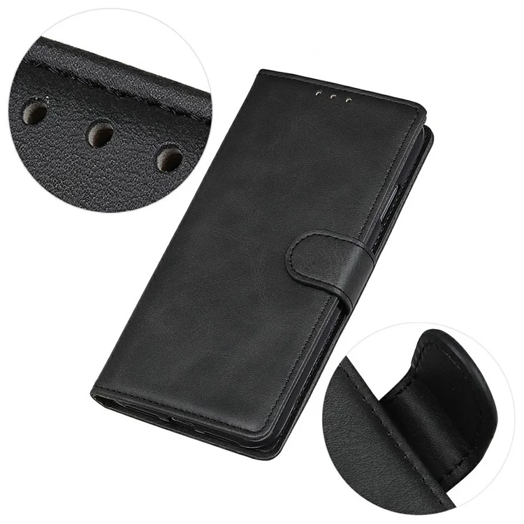 Funda billetera con soporte para Samsung Galaxy A56 5G, textura de cuero vacuno - Negro
