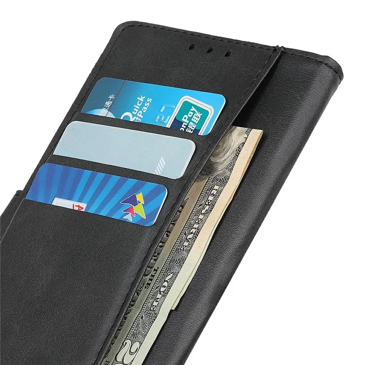 Funda billetera con soporte para Samsung Galaxy A56 5G, textura de cuero vacuno - Negro
