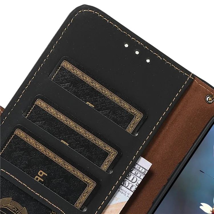 Funda de cartera antideslizante de cuero vacuno genuino con bloqueo RFID para Samsung Galaxy A56 5G - Negro