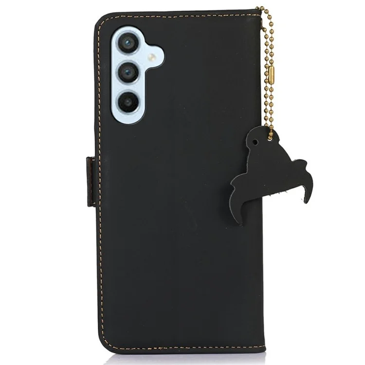 Funda de cartera antideslizante de cuero vacuno genuino con bloqueo RFID para Samsung Galaxy A56 5G - Negro