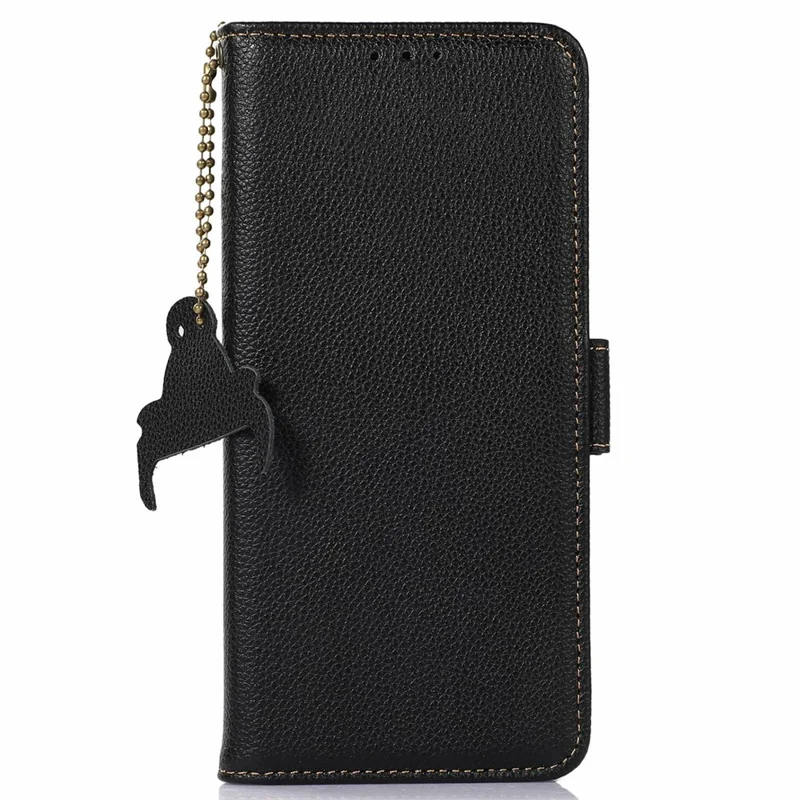 For Samsung Galaxy A56 5G Case RFID Blocking Textured Genuine Cow Leather Phone Cover - Black