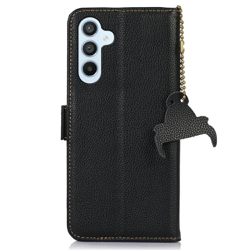 For Samsung Galaxy A56 5G Case RFID Blocking Textured Genuine Cow Leather Phone Cover - Black
