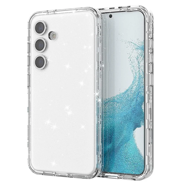 For Samsung Galaxy S24 Case Compatible with MagSafe Glitter Clear Phone Back Cover with Lens Film - Transparent