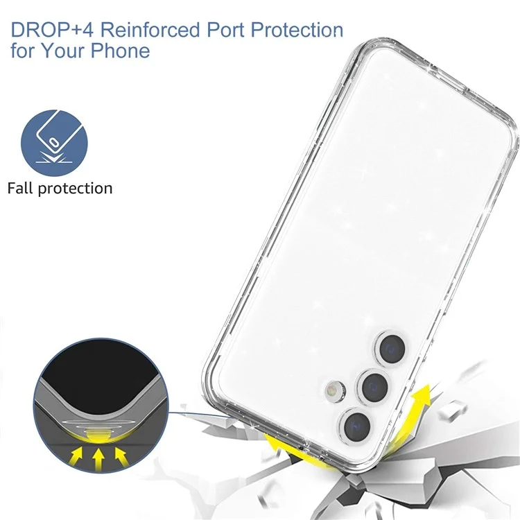 For Samsung Galaxy S24 Case Compatible with MagSafe Glitter Clear Phone Back Cover with Lens Film - Transparent