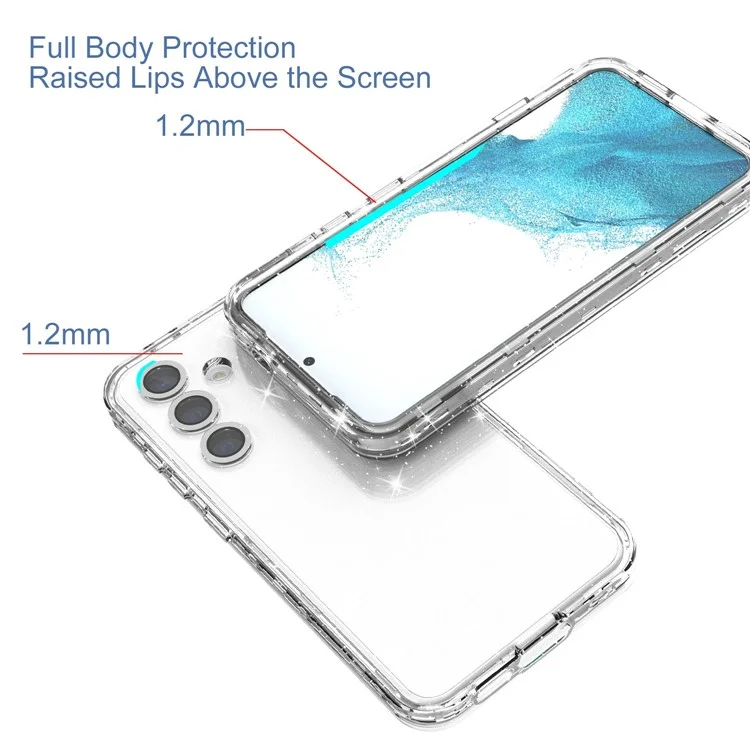 For Samsung Galaxy S24 Case Compatible with MagSafe Glitter Clear Phone Back Cover with Lens Film - Transparent