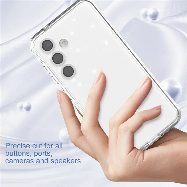 For Samsung Galaxy S24 Case Compatible with MagSafe Glitter Clear Phone Back Cover with Lens Film - Transparent
