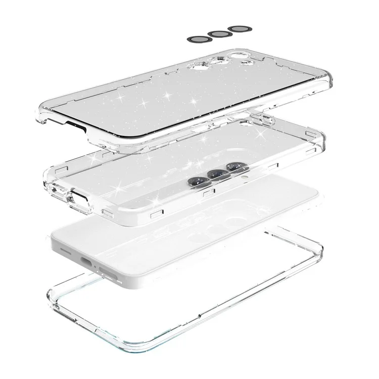 For Samsung Galaxy S24 Case Compatible with MagSafe Glitter Clear Phone Back Cover with Lens Film - Transparent