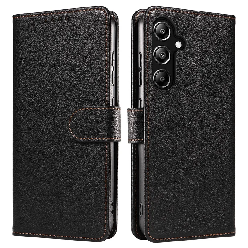 For Samsung Galaxy A36 5G Leather Case Litchi Texture RFID Blocking Wallet Stand Phone Cover - Black