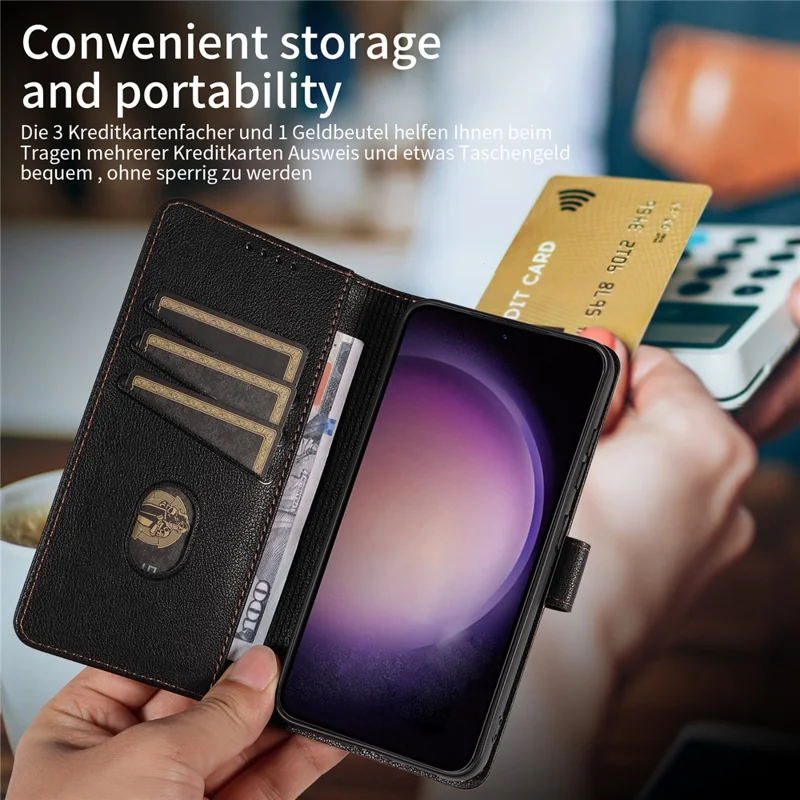 For Samsung Galaxy A36 5G Leather Case Litchi Texture RFID Blocking Wallet Stand Phone Cover - Black