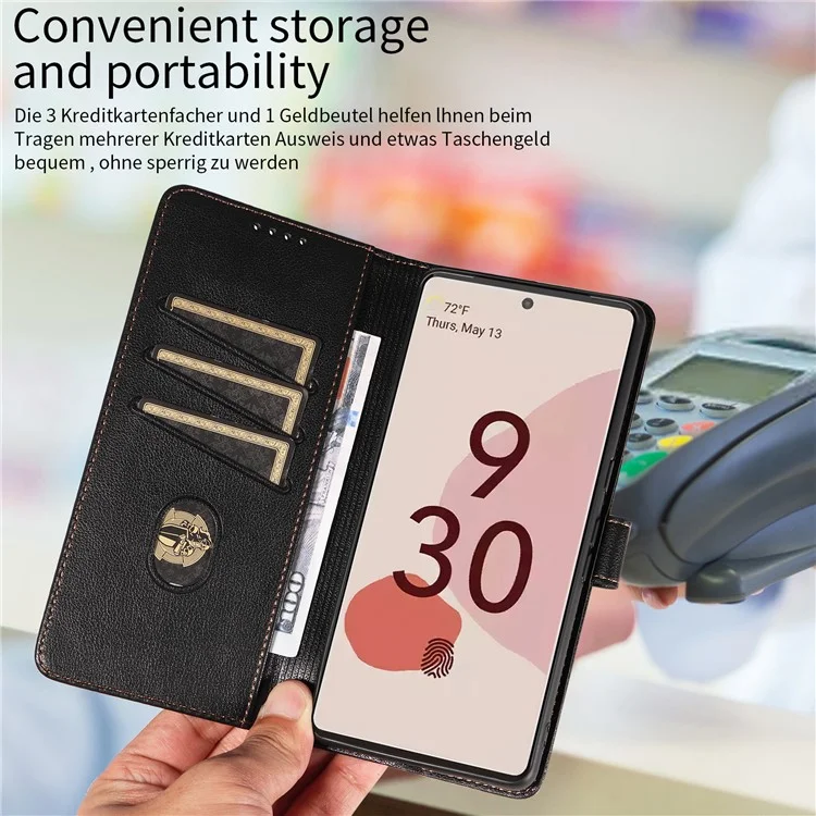 Custodia in pelle per Google Pixel 7 Pro 5G, con texture a litchi e blocco RFID, funzione stand - Nero