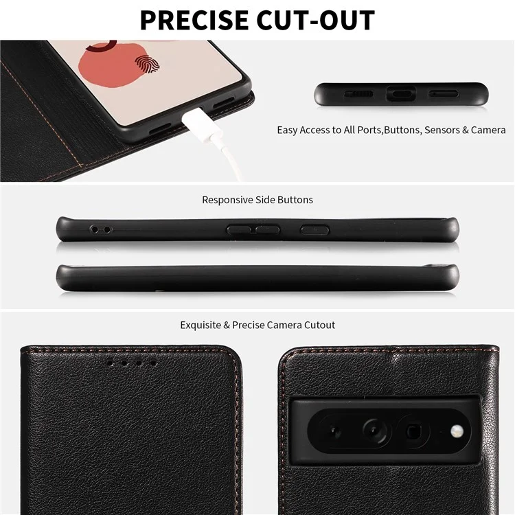 Custodia in pelle per Google Pixel 7 Pro 5G, con texture a litchi e blocco RFID, funzione stand - Nero