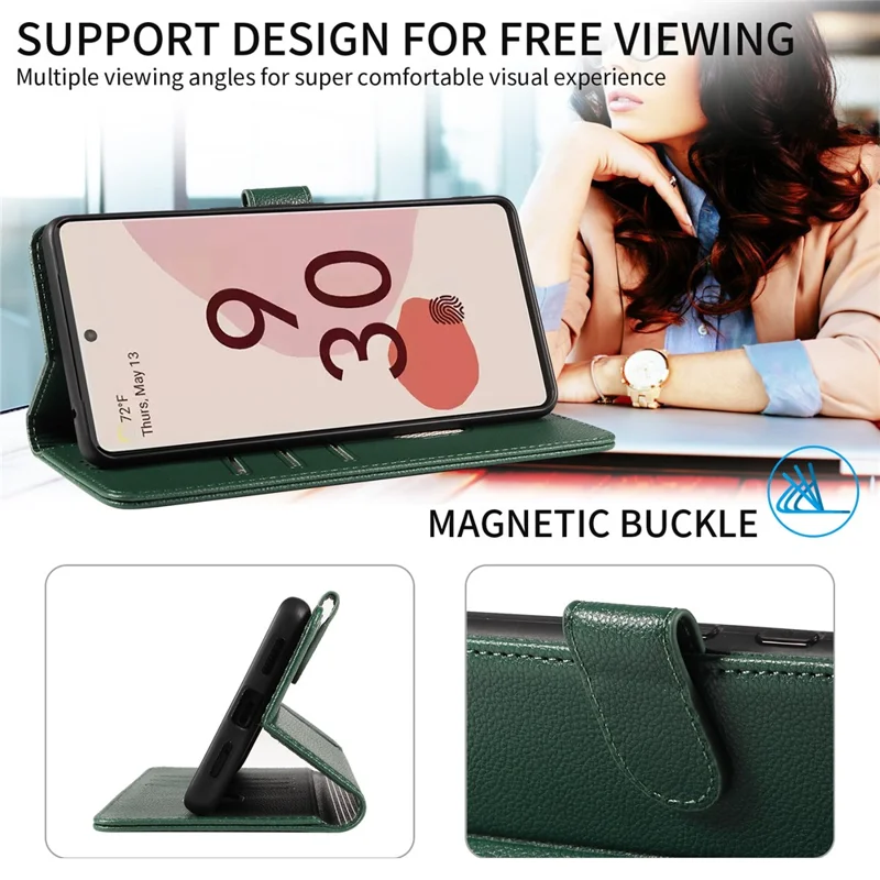 For Google Pixel 7 Pro 5G Leather Case Litchi Texture RFID Blocking Wallet Stand Phone Cover - Green