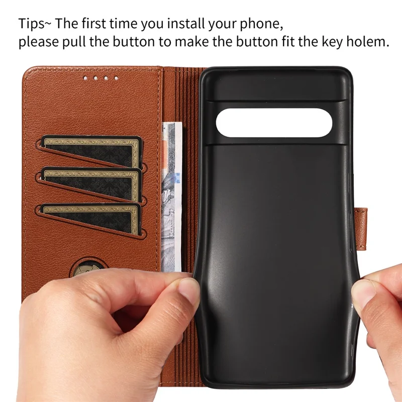 For Google Pixel 7 Pro 5G Leather Case Litchi Texture RFID Blocking Wallet Stand Phone Cover - Brown