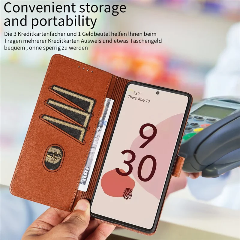 For Google Pixel 7 Pro 5G Leather Case Litchi Texture RFID Blocking Wallet Stand Phone Cover - Brown
