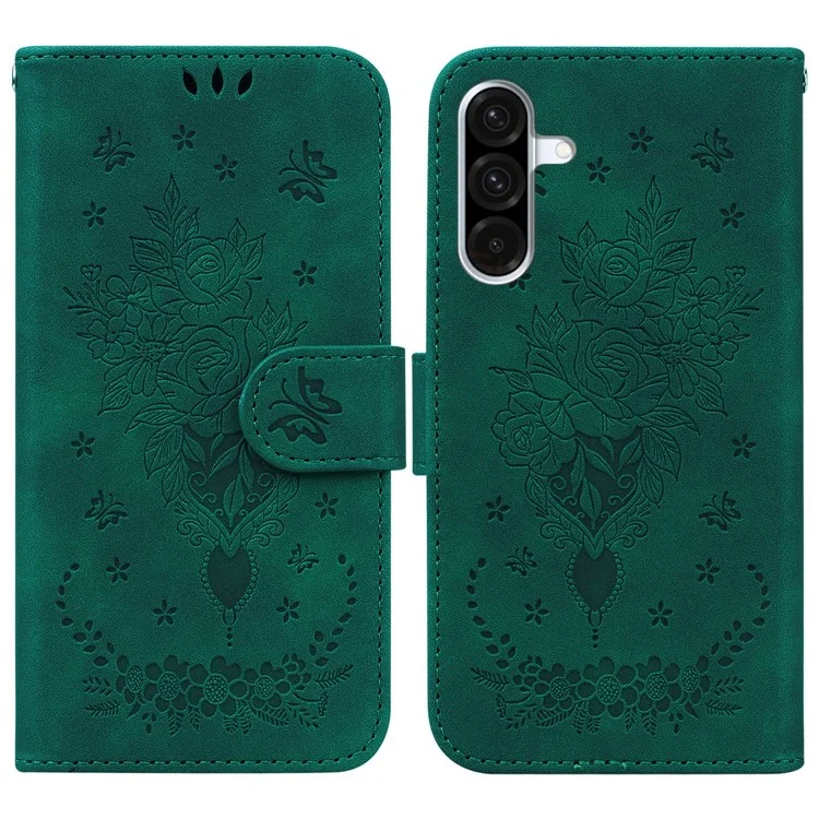 Funda para Samsung Galaxy A26 5G de piel sintética, tipo billetera, con estampado de mariposa y flor - Verde