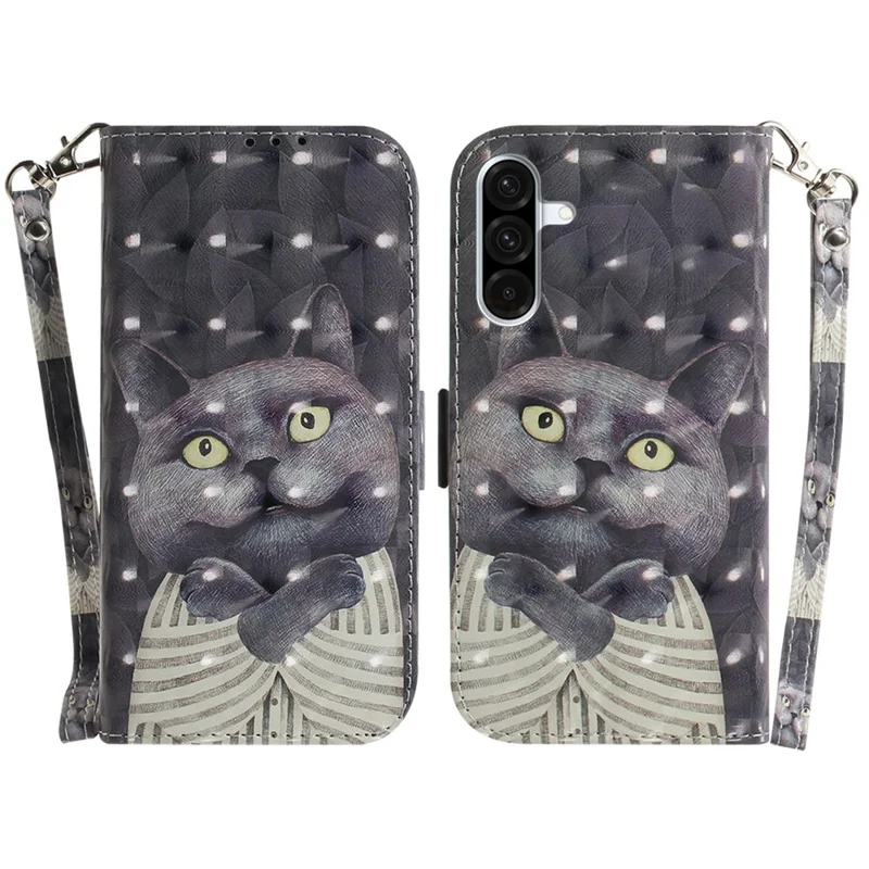 For Samsung Galaxy A17 5G / A17 4G / A26 5G Case Pattern Printing Leather Wallet Phone Cover with Wrist Strap - Embracing Cat
