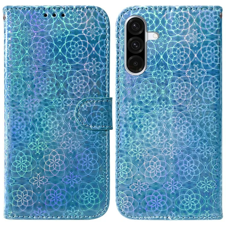Funda con soporte para Samsung Galaxy A26 5G Estuche de cuero con flores brillantes - Azul