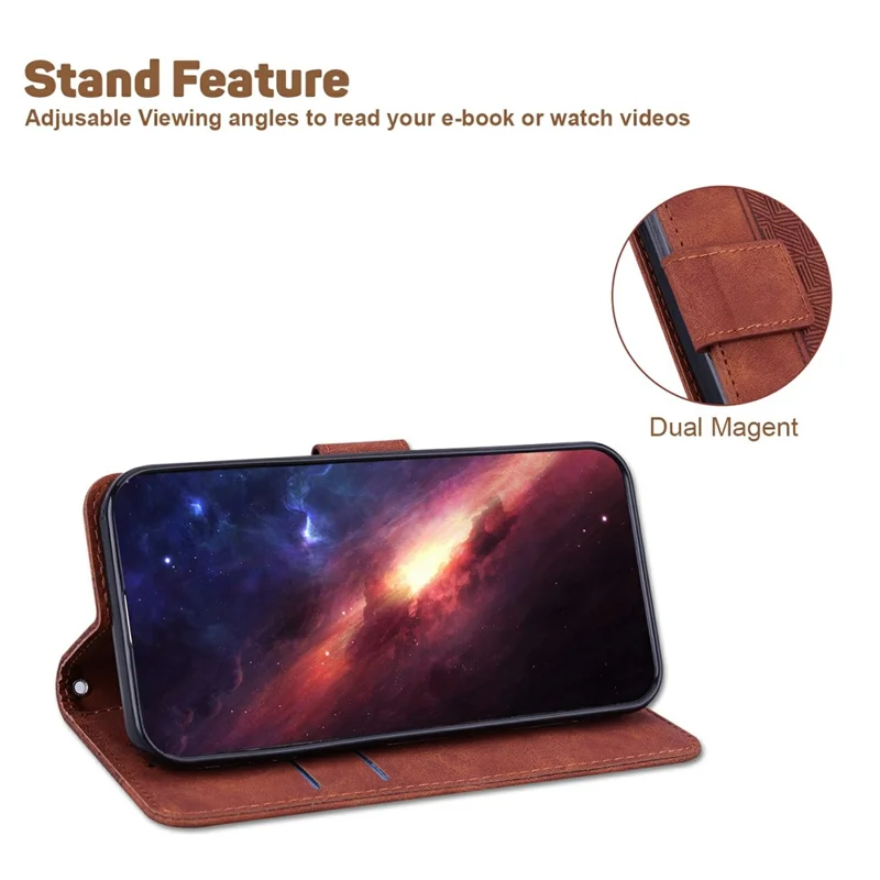 For Samsung Galaxy A17 5G / A17 4G / A26 5G Case Geometry Pattern Leather Wallet Phone Cover with Wrist Strap - Brown
