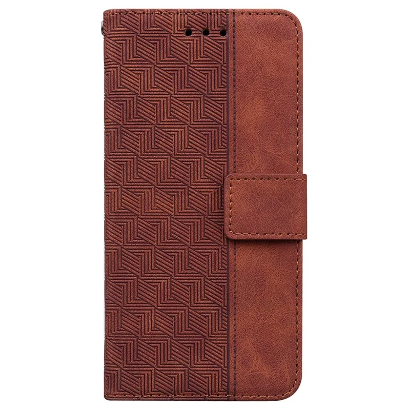 For Samsung Galaxy A17 5G / A17 4G / A26 5G Case Geometry Pattern Leather Wallet Phone Cover with Wrist Strap - Brown