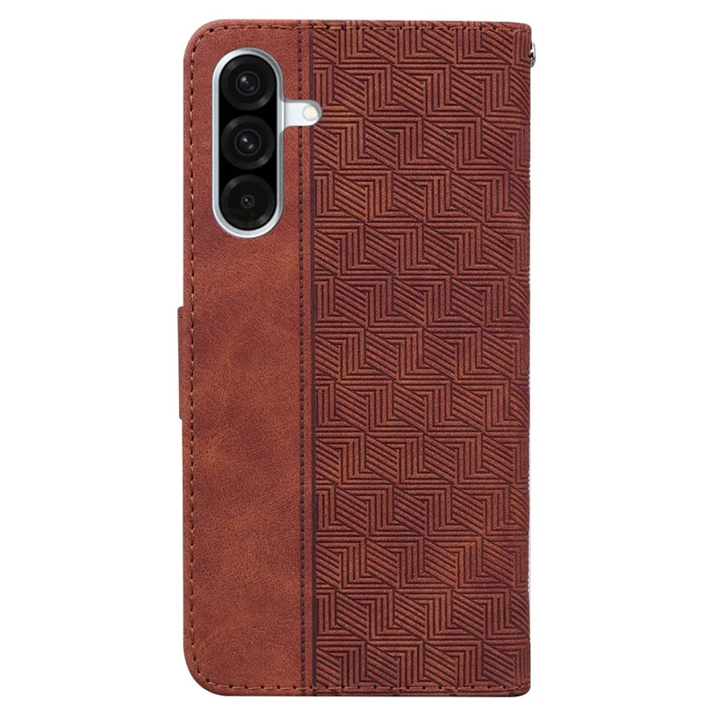 For Samsung Galaxy A17 5G / A17 4G / A26 5G Case Geometry Pattern Leather Wallet Phone Cover with Wrist Strap - Brown
