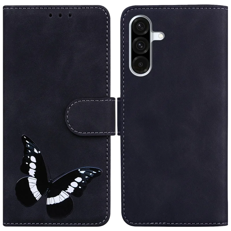 For Samsung Galaxy A17 5G / A17 4G / A26 5G Stand Case PU Leather Phone Cover Butterfly Printed - Black