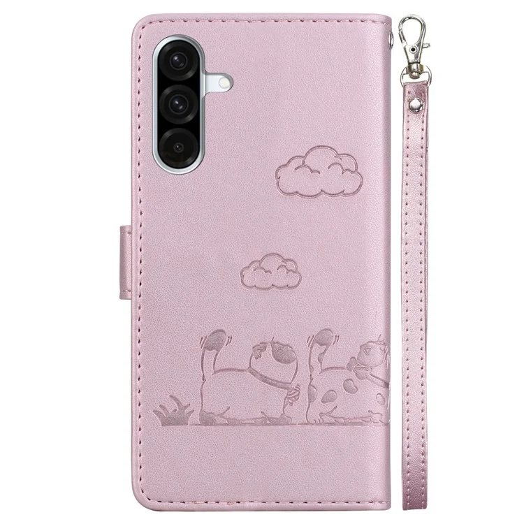Coque pour Samsung Galaxy A26 5G avec blocage RFID, motif chaton, en TPU et cuir PU - Rose
