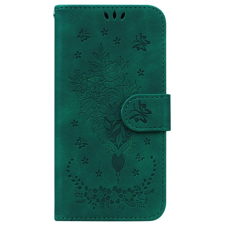 Funda de cuero tipo billetera con estampado de mariposa y flor para Samsung Galaxy A56 5G / A36 5G - Verde