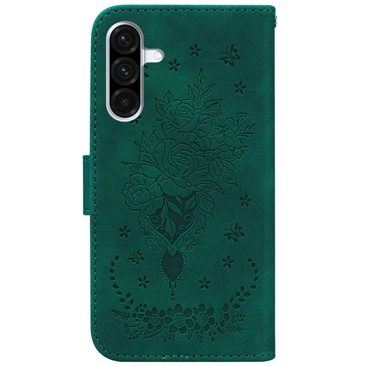 Funda de cuero tipo billetera con estampado de mariposa y flor para Samsung Galaxy A56 5G / A36 5G - Verde