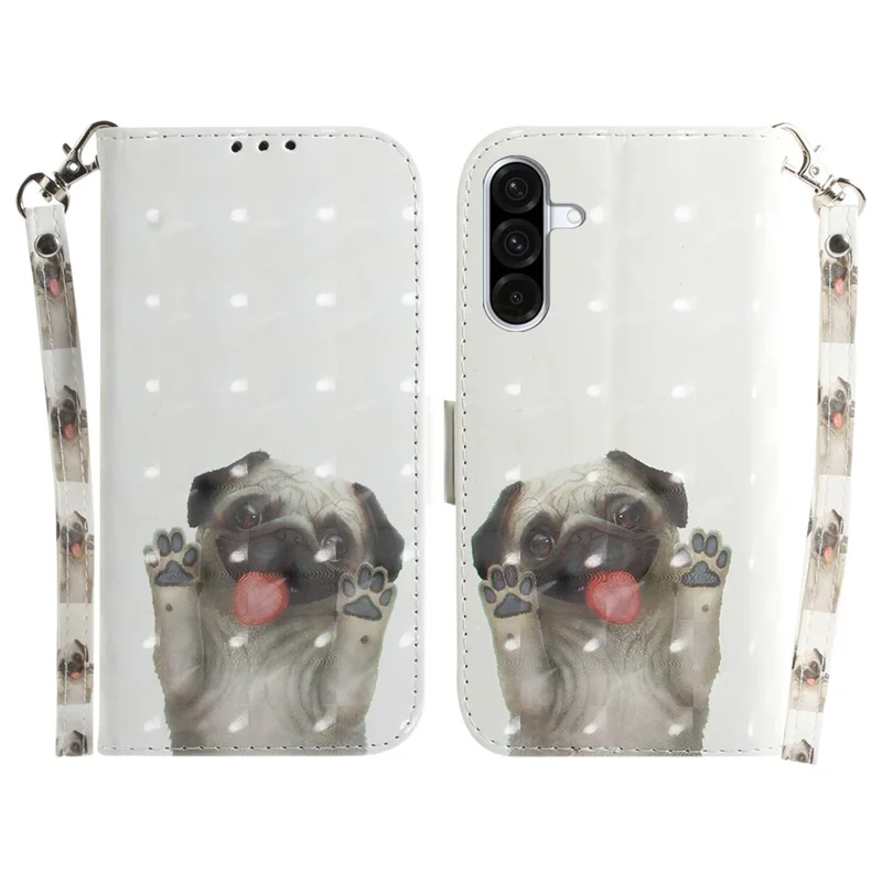 For Samsung Galaxy A56 5G  /  A36 5G Case Pattern Printing Leather Wallet Phone Cover with Wrist Strap - Pug