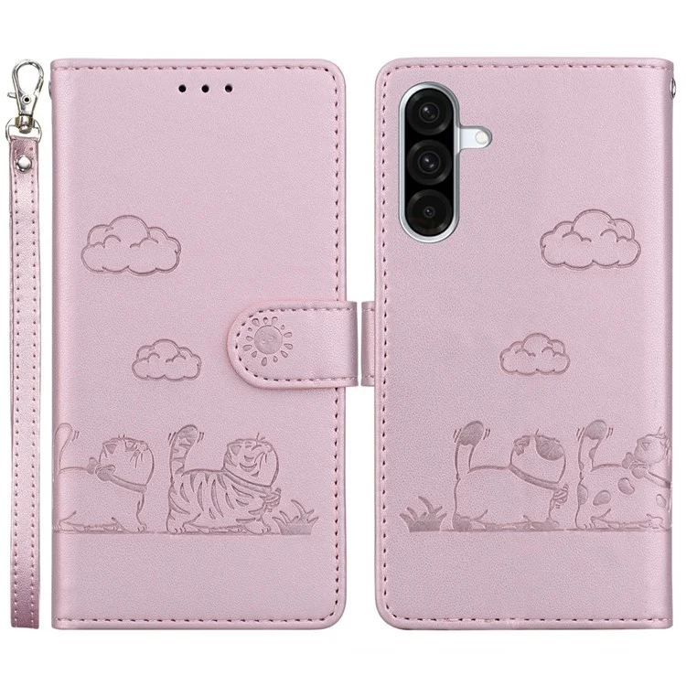 Coque pour Samsung Galaxy A56 5G / A36 5G avec blocage RFID, motif chat, en TPU+PU, couleur rose.