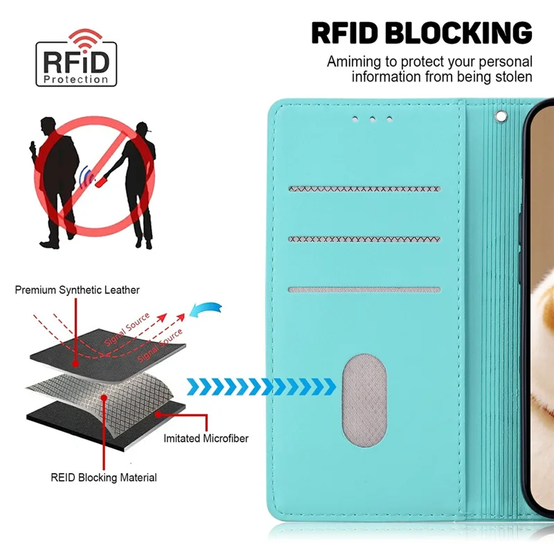 Étui pour Samsung Galaxy A56 5G / A36 5G avec blocage RFID, motif chaton, en TPU+PU, housse de téléphone - Vert