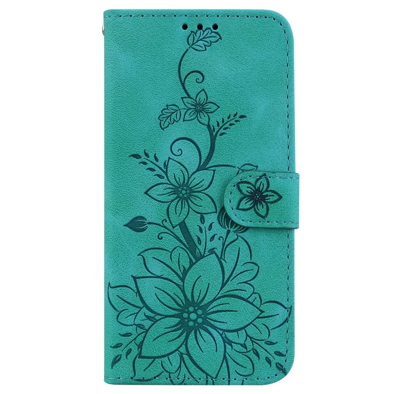 For OnePlus 13 Case Lily Flower Imprint Leather Phone Cover with Stand - Green