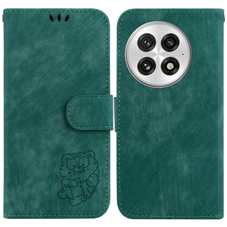 Für OnePlus 13 Wallet Case Tiger Prägung Leder stoßfeste Handyhülle - Grün
