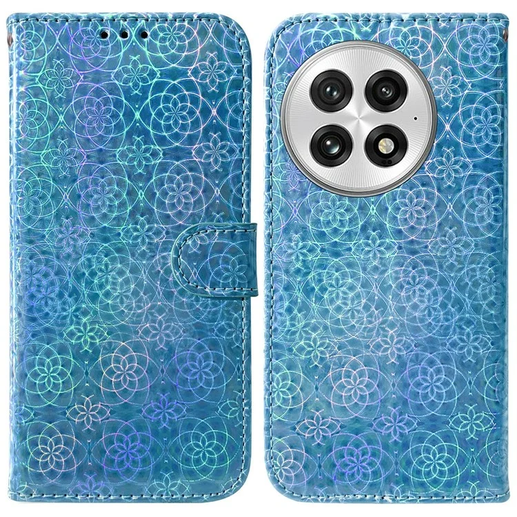 Für OnePlus 13 Stand Case Dazzling Flower Lederhandy-Abdeckung - Blau