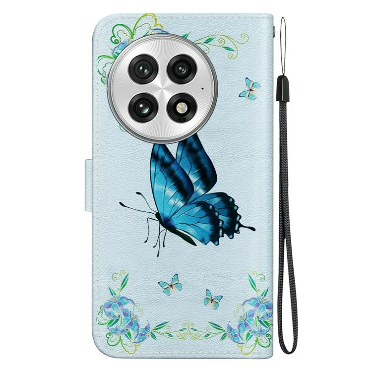 Für OnePlus 13 Wallet Phone Case Anti-Drop Leder Flip Cover Musterdrucken - Blauer Schmetterling Blume