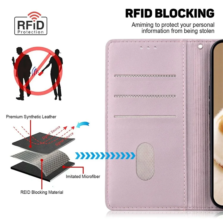 Чехол для OnePlus 13 с блокировкой RFID, с рисунком котенка, из TPU+PU кожи - Розовый