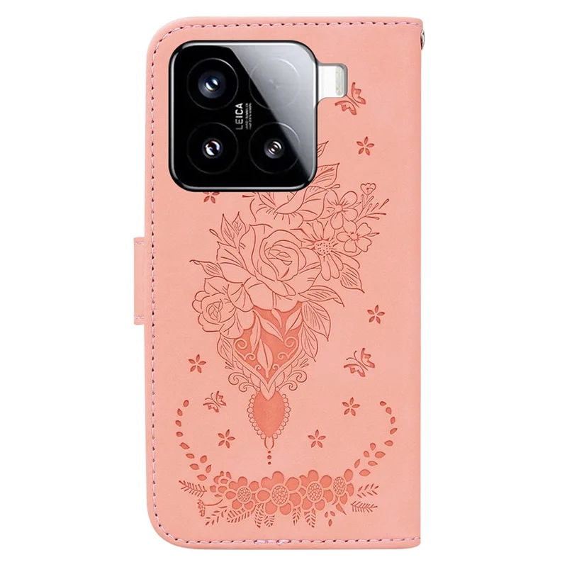 Funda para Xiaomi 15 de piel de PU, cubierta de teléfono con diseño de flores de mariposa - Rosa