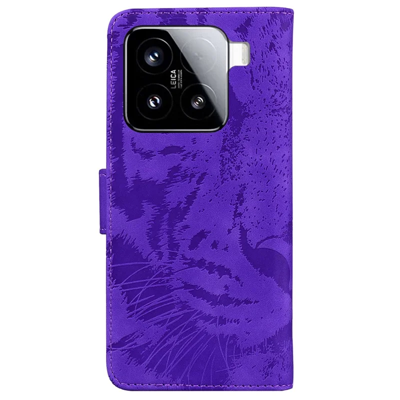 For Xiaomi 15 Case Tiger Imprint Leather Wallet Phone Cover - Purple