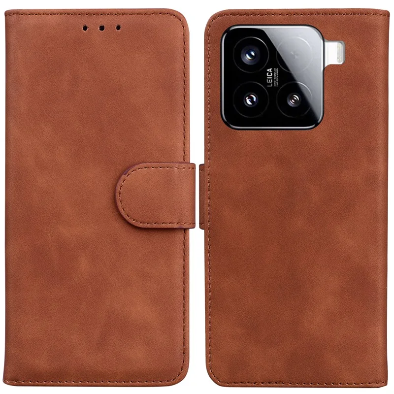 For Xiaomi 15 Case Solid Color Leather Wallet Phone Cover - Brown