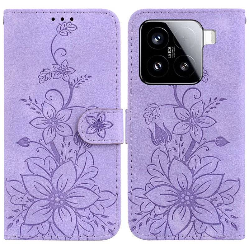 Voor Xiaomi 15 Hoesje Met Leienbloem Motief Leren Telefoonhoesje met Standfunctie - Paars