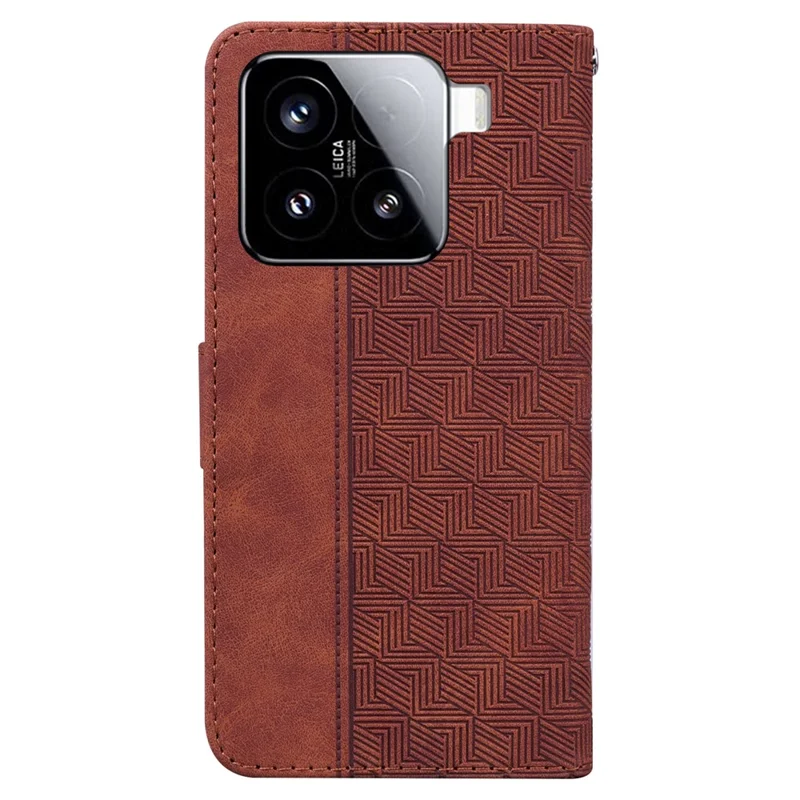 For Xiaomi 15 Case Geometry Pattern Leather Wallet Phone Cover with Wrist Strap - Brown