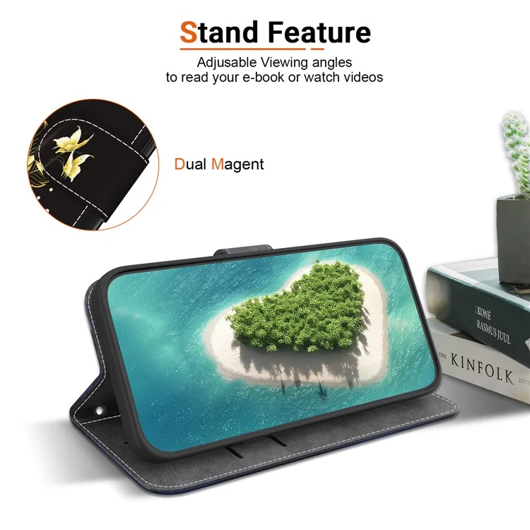 Für Xiaomi 15 Geldbörse Handyhülle Anti-Drop Leder Flip Cover Muster Druck - Gold Schmetterling Rose