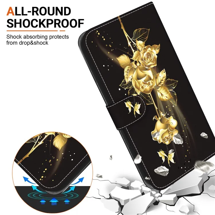 Für Xiaomi 15 Geldbörse Handyhülle Anti-Drop Leder Flip Cover Muster Druck - Gold Schmetterling Rose