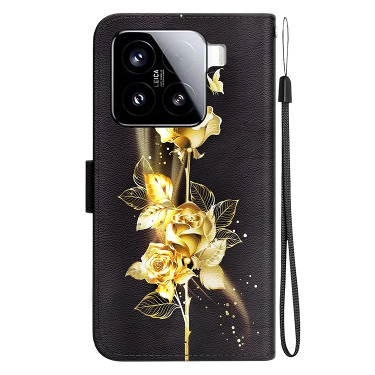Für Xiaomi 15 Geldbörse Handyhülle Anti-Drop Leder Flip Cover Muster Druck - Gold Schmetterling Rose
