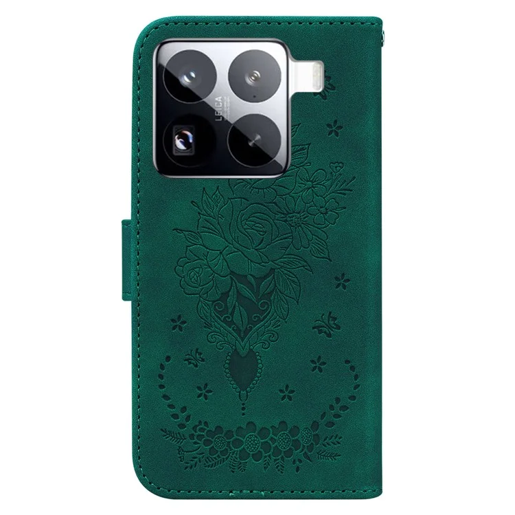 Funda para Xiaomi 15 Pro de piel sintética con tapa tipo cartera y estampado de mariposa y flor - Verde