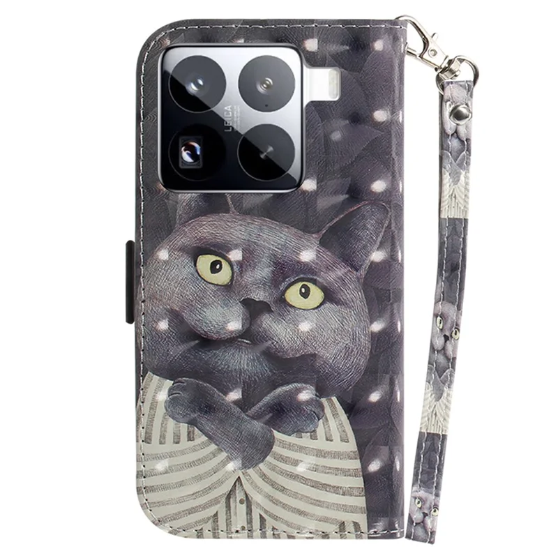 Fodral för Xiaomi 15 Pro med mönstertryck, läderplånbok, telefonfodral med handledsband – Kramar katt