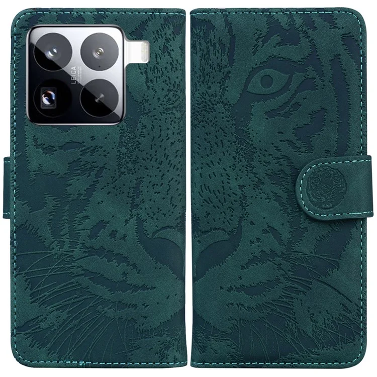 Für Xiaomi 15 Pro Hülle Tiger Prägung Leder Brieftasche Handyhülle - Grün