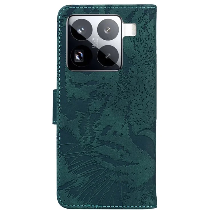 Für Xiaomi 15 Pro Hülle Tiger Prägung Leder Brieftasche Handyhülle - Grün